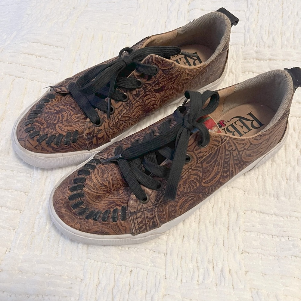 Reba by Justin Susie Floral Lace Up Sneakers Brown Western Women’s Size 7.5M